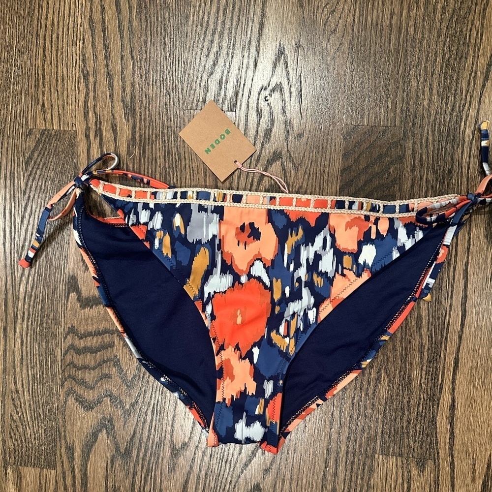 NWT Boden bikini bottoms navy with orange floral print